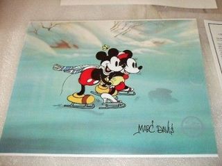 Mickey Mouse & Minnie Sericel ON ICE Hand SIGNED MARC DAVIS 