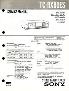 Sony Original TC RX80ES Cassette Deck Service Manual.