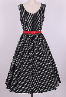 50s Audrey Hepburn Style Little Black Dots Dress Size S Pinup 