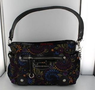 New Genna DeRossi Tori Top Zip Bag   Black with Floral Print