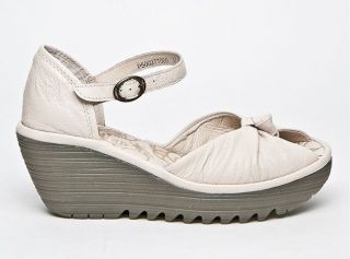 Fly London Yosey OFF WHITE or BLACK Wedge Sandal New in Original Box