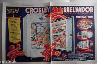 1938 Antique Crosley Shelvador Kitchen Refrigerator Two Page Color Ad