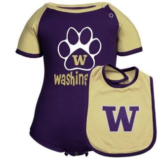 Washington Huskies Infant First Down Creeper & Bib Set   Purple Gold