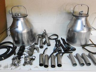 LOT OF 2 DELAVAL STAINLESS STEEL MILKER CANS SETS WITH EXTRAS MILKING 