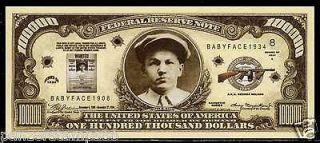 BABY FACE NELSON BANK ROBBER $100,000 U.S. FUNNY MONEY