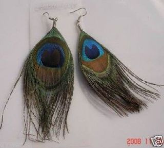 HAND MADE AUTHENTIC 4 PEACOCK FEATHER EARRINGS gift bag FREE SH