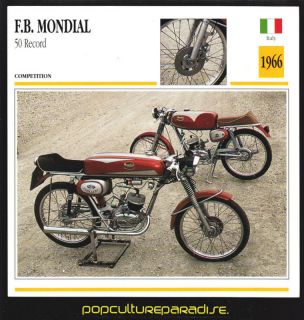 1966 F.B. MONDIAL 50 Record MOTORCYCLE Photo Fact CARD