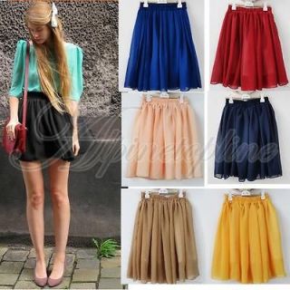 Elegant Women Empire Waist Chiffon Pleated Summer Skirt Lovely Mini 