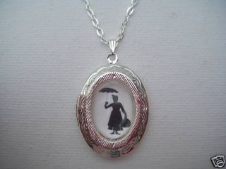 MARY POPPINS SILHOUETTE SILVER LOCKET NECKLACE UMBRELLA