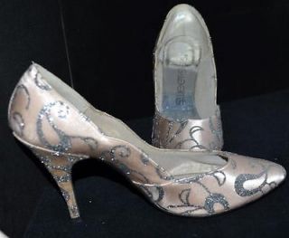 Sweet Steps Pale Lavender Fabric High Heel Shoes with Silver Sparkle 