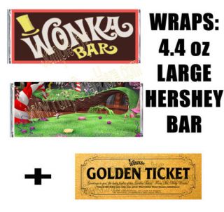 LARGE 4.4 oz Classic Willy Wonka Bar Wrappers + Winning Golden Tickets 