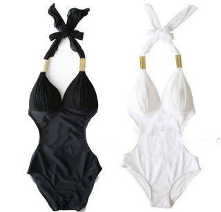 Sexy One Piece Bikini Swimsuit Halter Pad Backless 2 Colors DX01