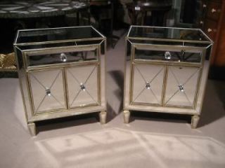 Stunning Pair Art Deco Mirrored Bedside Tables Cabinets