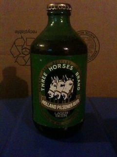 Three Horses Holland Pilsener, old collectible stubby beer bottle