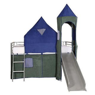Boys Twin Tent Bunk Bed with Slide   Blue & Green