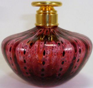 Vintage Red Watermelon Pattern 4oz. Art Glass Perfume Bottle w/ Metal 