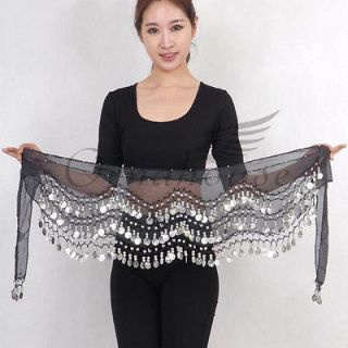 Hot Wavy Belly Dance Hip Skirt Scarf Wrap Belt Chiffon with Silver 