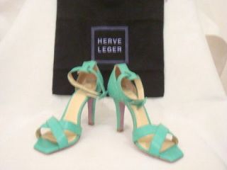 NEW* HERVE LEGER Kelly Green Beatrice Leather Sandal Shoes 7.5 $498