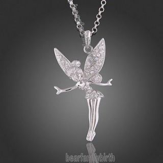 18K white gold Gp Swarovski Crystal Angel TINKERBELL necklace N114