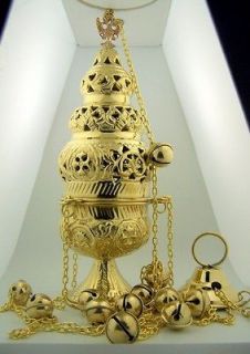   Byzantine Orthodox Tradition Brass Gold Church Incenser 12 Bells
