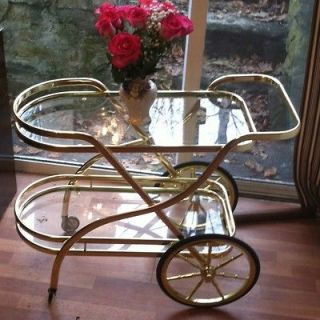 Rolling glass bar serving Tea hotel faux brass 2 tier Hollywood 