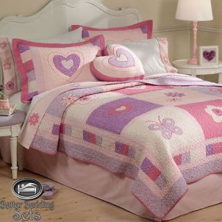   Kid Pink Purple Heart Quilt Bed In Bag Bedding Set Twin Full Queen