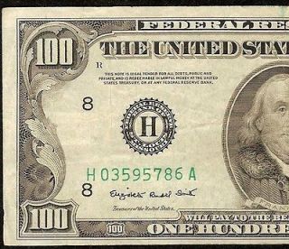 1950 C $100 DOLLAR BILL FEDERAL RESERVE GREEN SEAL NOTE Fr 2160 H