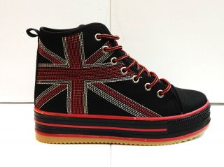 WOMENS PLATEFORM LADIES FLAT LACE UP UNION JACK TRAINER HIGH TOP 