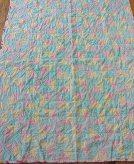 Darling Vintage Pink, Blue & Yellow Crib Quilt ~ Folky Homemade
