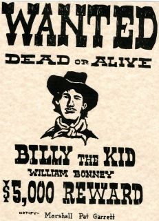 BILLY THE KID WANTED POSTER METAL PLAQUE SIZES  11x8 or 8x6