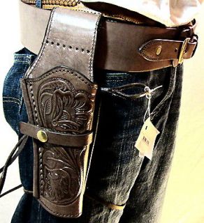 22 cal. Cowboy Western Leather Tooled Holster & Gun Belt Rig 42 46 