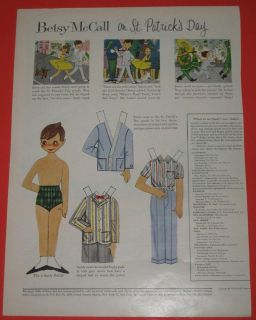 1958 Betsy McCall on St Patricks Day Sandy Magazine Paper Doll Page 
