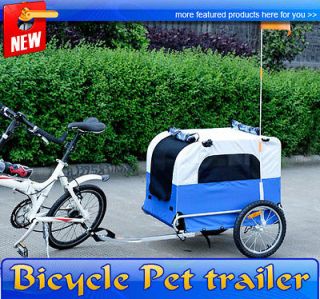   Large Portable Pet Dog Bicycle Bike Trailer Folding Blue White Carrier