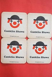   SHOWS COASTER 4 VINTAGE GERMANY CARNIVAL CIRCUS happy clown face logo