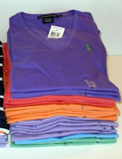   Ralph Lauren Womens V NECK T Shirt S M L XL Red Purple Navy Stripe NWT