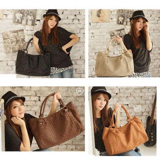 Big Capacity Hot Sale Weave PU Leather Handbag Knit Tote Shoulder Bag 