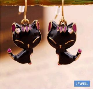 Betsey Johnson *KISS ME* Black Smiling Cat Cute Stud Earrings *Gift 