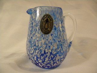 Pilgrim Art Glass Blue White Dotted Speckled Relish Pattern Creamer 