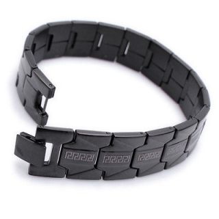   Steel Dark Black Charm Chinese Linking Mens Bracelet 8.3 B291