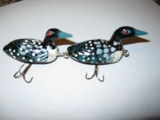 wooden loon duck lure lures glass eye double inline