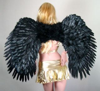 SUPER LARGE Black Feather Angel Wings Costume + HALO Gothic Halloween 