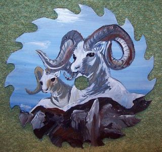 Hand Painted saw blade Ram Billy Nanny Goat mountain scene Hunt Cabin 