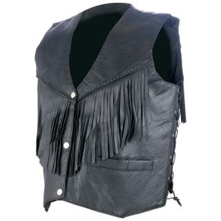 Ladies Hand Sewn Pebble Grain Leather Motorcycle Vest w/ Fringe , NEW 