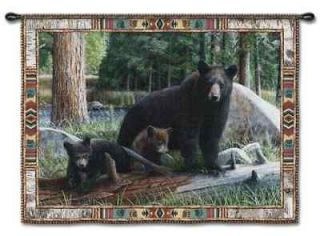 BLACK BEAR LODGE CUBS WILDLIFE TAPESTRY WALL HANGING
