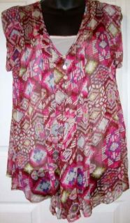 Daniel Rainn Womens Pink Brown Sheer Layered Top Blouse Size M Medium 