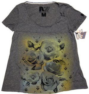   Womens Airbrush Roses T Shirt Top in Heather Gray   Sizes XS~S~M