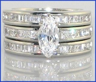 65 CT. Stunning Marquise Solitaire CZ Bridal Wedding Ring Guard Set 