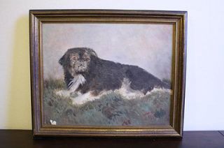 Dog Painting Antique Vintage Oil Painting of Pekingese on Grass SIGNED 