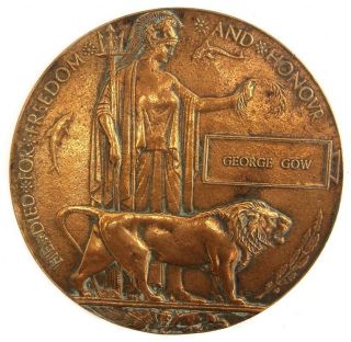 WW1 BRITISH DEATH PLAQUE NAMED TO GEORGE GOW MANCHESTER REGT
