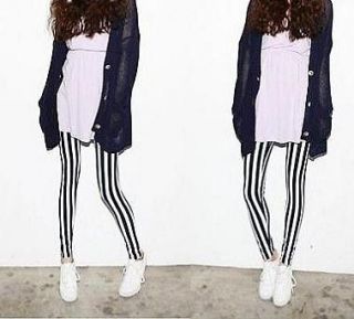 Women Zebra Vertical Black and White striped Printed Tights Pants 